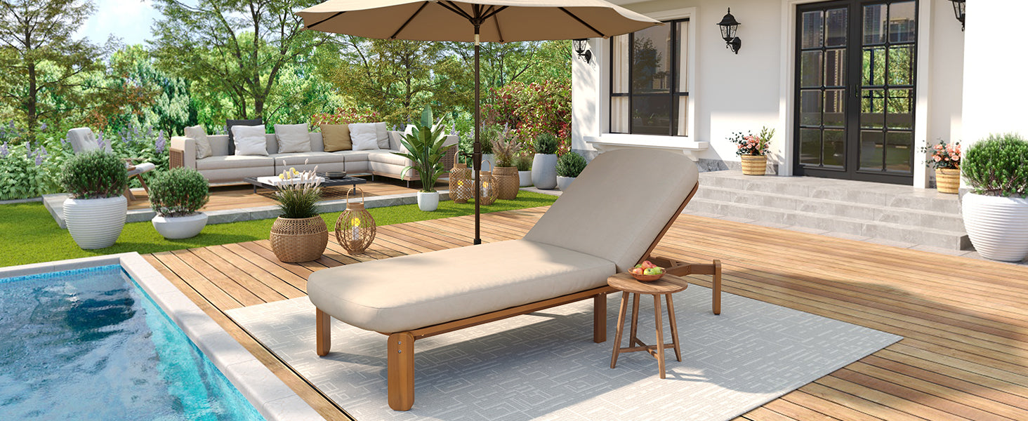Outdoor Chaise Lounge Adjustable Patio Chaise Outdoor Reclining Chair Pool Lounge Chair with Adjustable Backrest for Patio, Poolside or Beach, Brown image 2