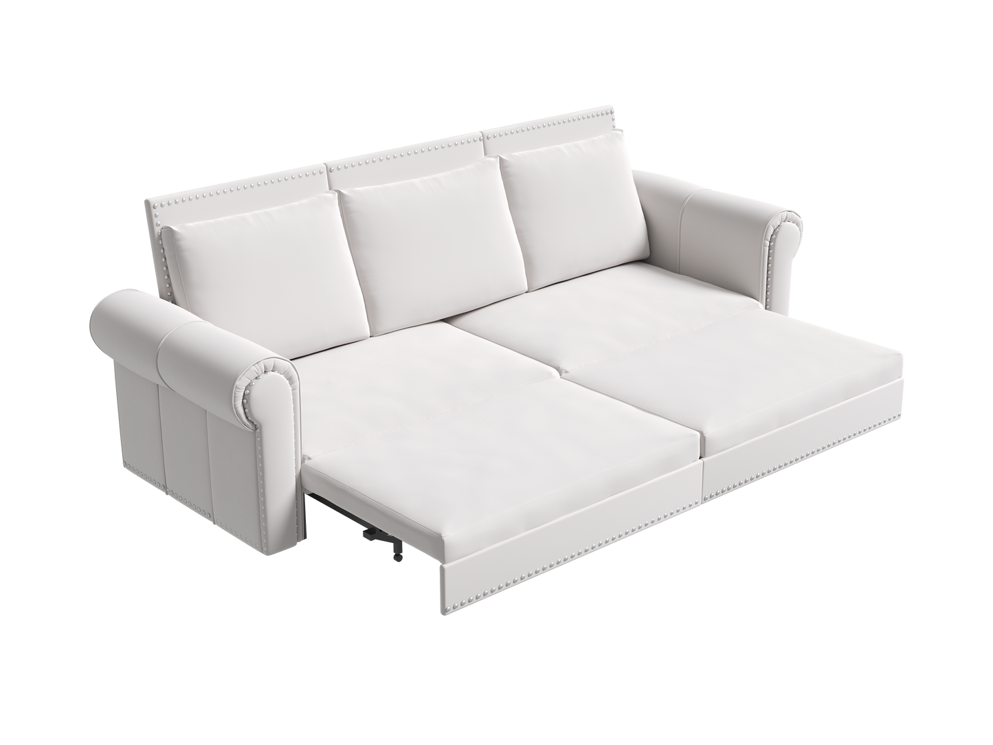 Chesterfield Sofa,93.7" King Pull Out Sofa Bed,3-in-1 Velvet Convertible Sleeper Sofa with Nailhead Trim & Rolled Arm,Multi-Functional Sofa Bed for Living Room,Bedroom,Beige/White(old sku:W1885S00036) image 12