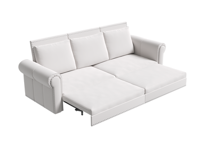 Chesterfield Sofa,93.7" King Pull Out Sofa Bed,3-in-1 Velvet Convertible Sleeper Sofa with Nailhead Trim & Rolled Arm,Multi-Functional Sofa Bed for Living Room,Bedroom,Beige/White(old sku:W1885S00036) image 12