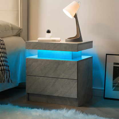 Nightstand LED Bedside Table Cabinet Lights Modern End Side with 2 Drawers for Bedroom (Deep Gray) image 5