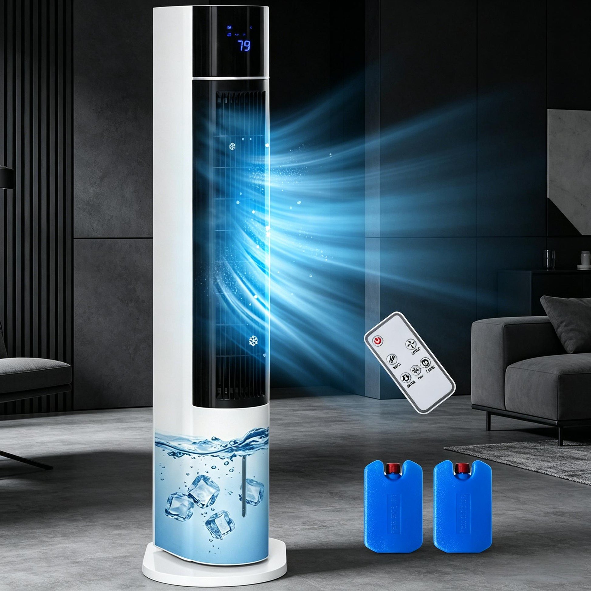 42" White 52° Oscillating Portable Swamp Cooler with Humidifier, 3 Modes, 3 Speeds 3-In-1 Ice Cooling Fan with Humidifier, image 3