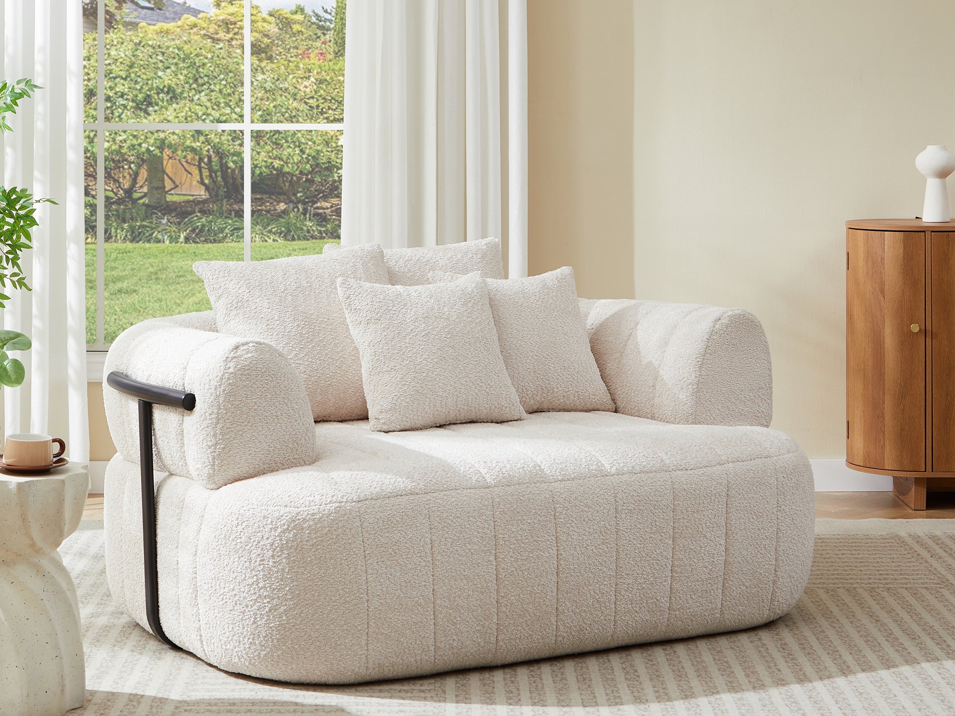 64" Oversized Boneless Chair Chaise Lounge Indoor with Metal Support, Upholstered Boucle Deep Seat Single Cloud Sofa Chair, Cozy Comfy Sofa Bed for Living Room & Bedroom image 2