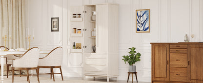 70" Kitchen Pantry Cabinet with 2 Cabinet Shelves,Luxurious Wooden Cupboard with 6 Door Shelves and 3 Drawers for Kitchen, Dining Room,White image 4