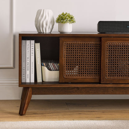 59 Inch Mid Century Modern Rattan TV Stand for 65 Inch TV, Entertainment Cabinet, Media Console for Living Room Media Ro image 4
