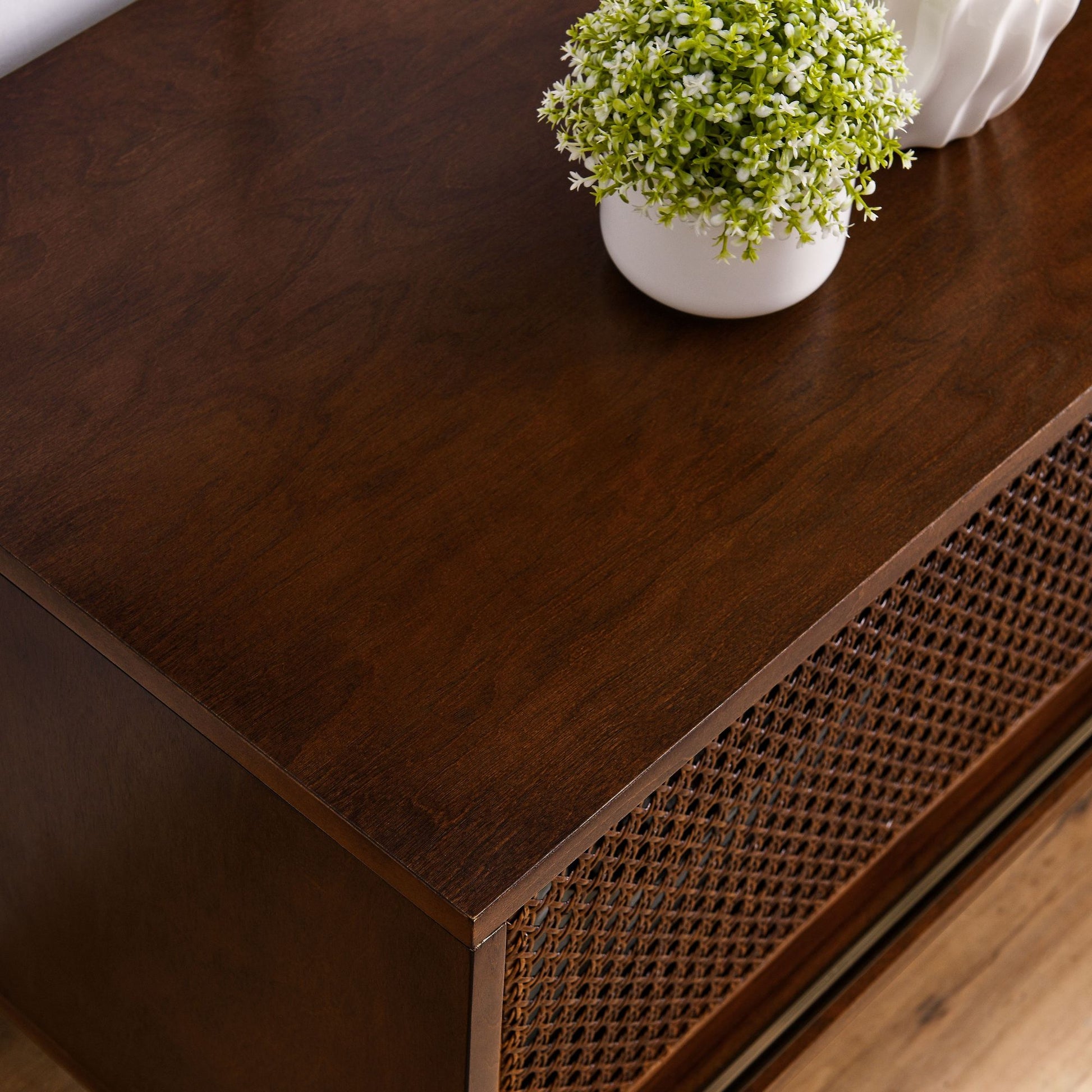 59 Inch Mid Century Modern Rattan TV Stand for 65 Inch TV, Entertainment Cabinet, Media Console for Living Room Media Ro image 6