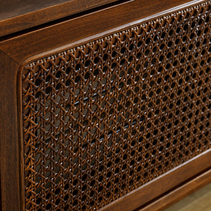 59 Inch Mid Century Modern Rattan TV Stand for 65 Inch TV, Entertainment Cabinet, Media Console for Living Room Media Ro image 7