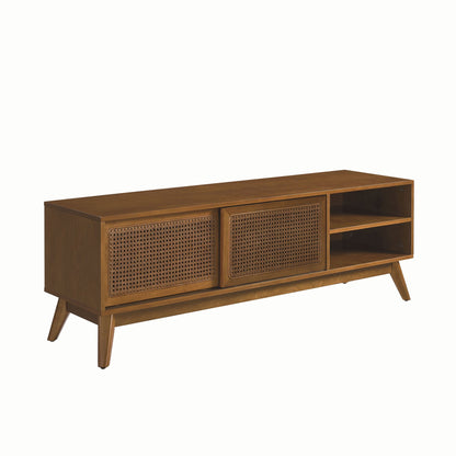 59 Inch Mid Century Modern Rattan TV Stand for 65 Inch TV, Entertainment Cabinet, Media Console for Living Room Media Ro image 10