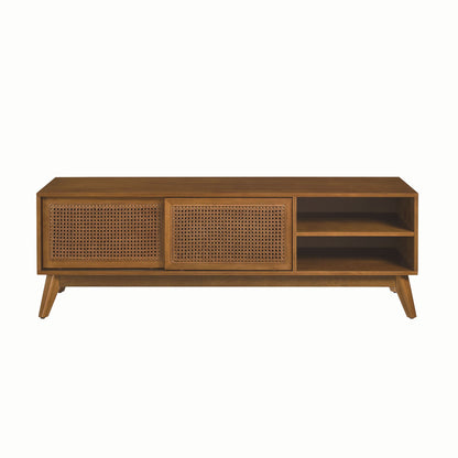 59 Inch Mid Century Modern Rattan TV Stand for 65 Inch TV, Entertainment Cabinet, Media Console for Living Room Media Ro image 9