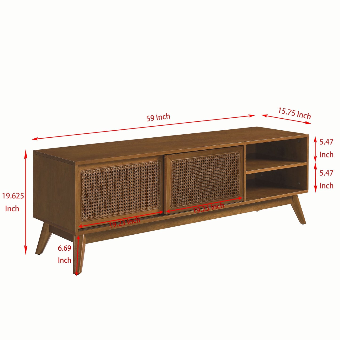 59 Inch Mid Century Modern Rattan TV Stand for 65 Inch TV, Entertainment Cabinet, Media Console for Living Room Media Ro image 11