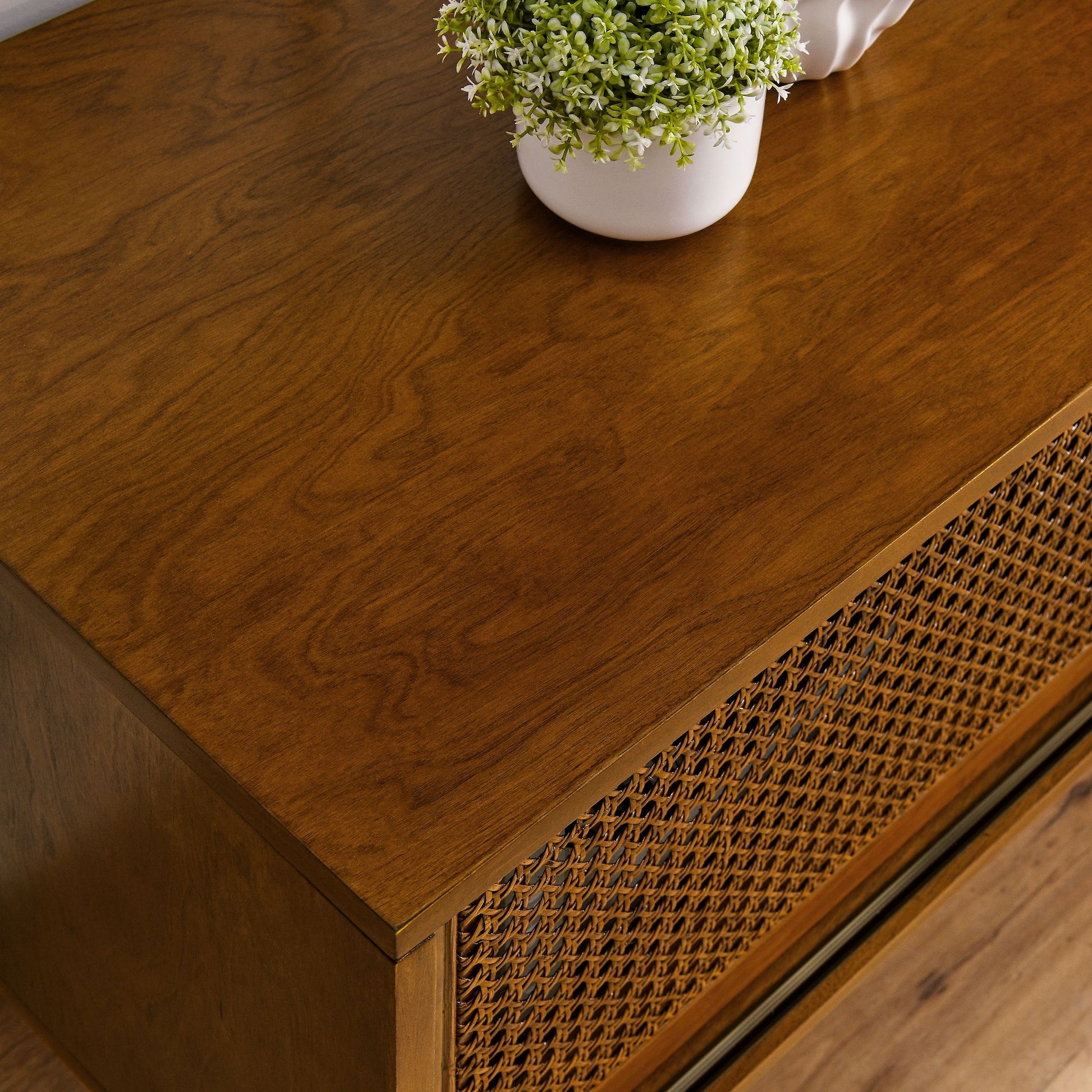 59 Inch Mid Century Modern Rattan TV Stand for 65 Inch TV, Entertainment Cabinet, Media Console for Living Room Media Ro image 6