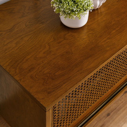 59 Inch Mid Century Modern Rattan TV Stand for 65 Inch TV, Entertainment Cabinet, Media Console for Living Room Media Ro image 6