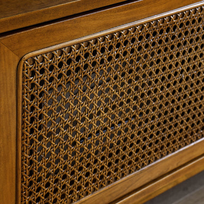 59 Inch Mid Century Modern Rattan TV Stand for 65 Inch TV, Entertainment Cabinet, Media Console for Living Room Media Ro image 7