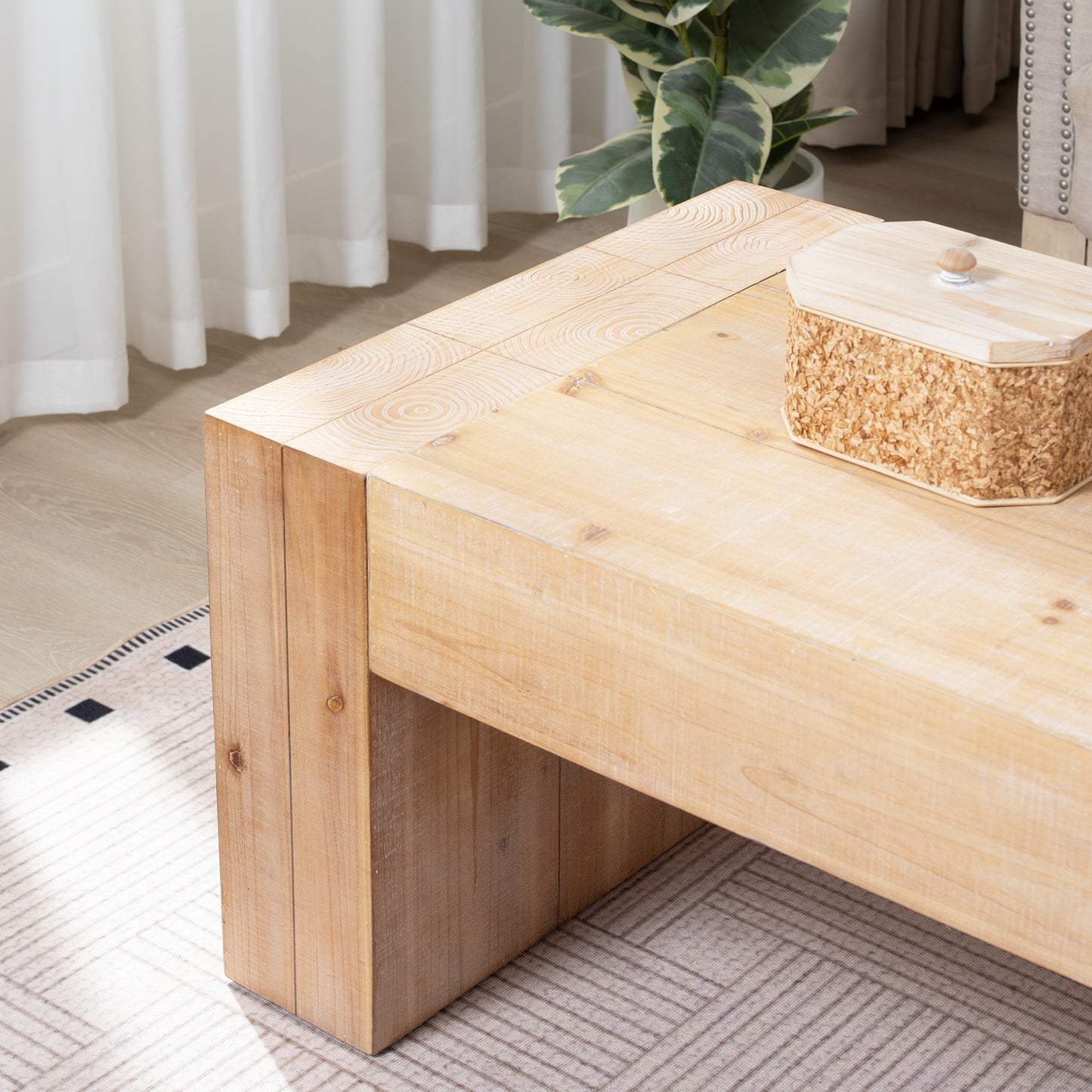 49" Rustic Wood Coffee Table, Engineered Wood Center Table with Whitewashed Finish, Modern Farmhouse Living Room Table image 10