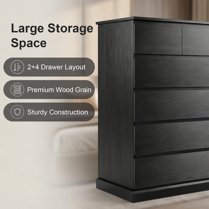 6 Drawers Dresser for Bedroom, Tall Dresser for Bedroom, Modern Chest of Drawers with Concealed Handles, Vertical Wood Storage Cabinet for Bedroom, Living Room, Entryway, Black image 9