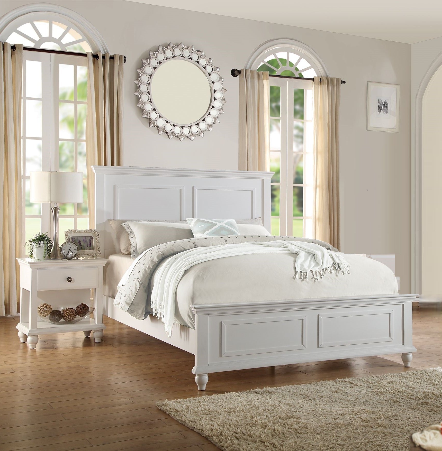 White California King Size Bed 2x Nightstands Panel Headboard Footboard Classic 3pc Bedroom Furniture Set image 2