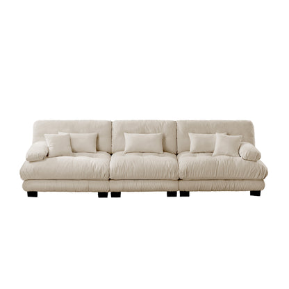 3-Seater Sectional Sofa Modular Deep Seat Sofa Couch, Chenille Sofa Soft Comfy Upholstered Furniture for Living Room, Apartment, Studio, Office,Chenille Light coffee image 10