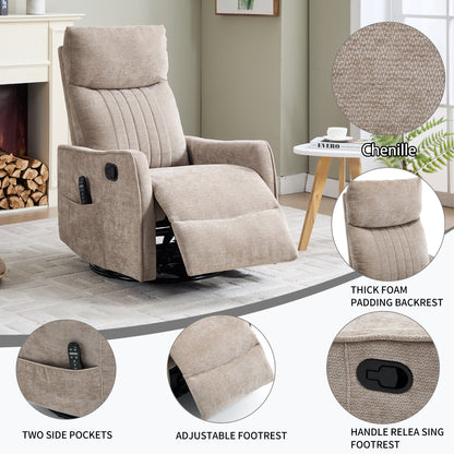 Khaki Heat Massage Manual Recliner Chair with Rocker and Swivel in Fabric for Living Room image 10