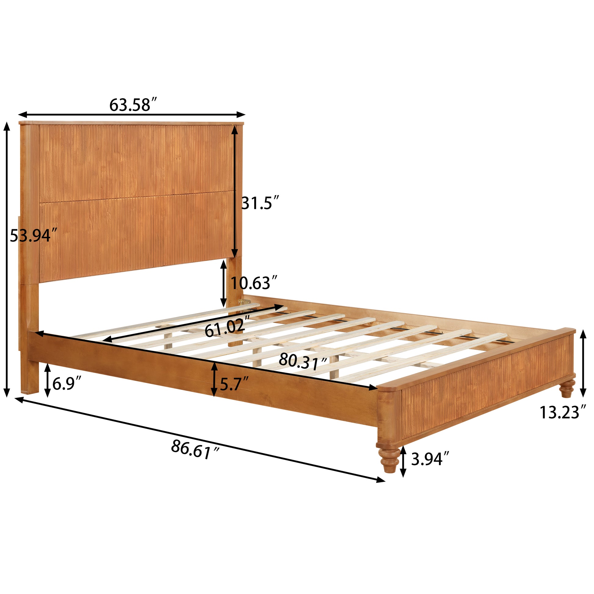 Solid Wood Bed Frame,Queen Platform Bed Frame with Headboard,Tall Headboard Natural Wood Bed,No Box Spring Needed,Natural image 5