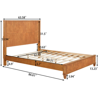 Solid Wood Bed Frame,Queen Platform Bed Frame with Headboard,Tall Headboard Natural Wood Bed,No Box Spring Needed,Natural image 5