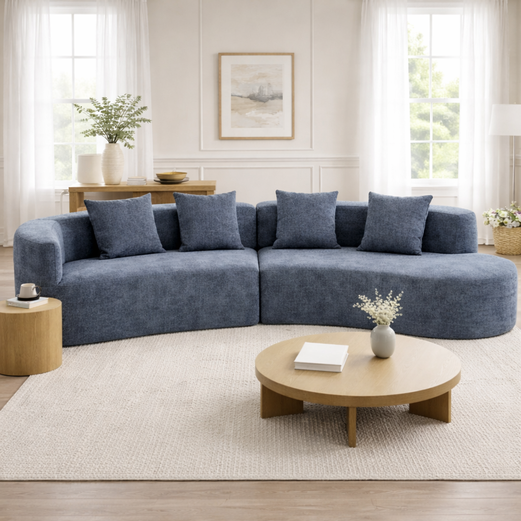 U_Style 132" Modern Sectional Sofa with Curved Design, 2-Piece Chenille Modular Couch with 4 Pillows, Plush Sponge & Spring Cushion, Large Sponge Modular Sofa for Living Room image 2