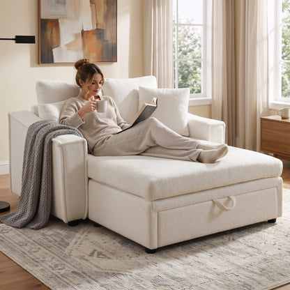 Modern Chaise Sofa 53.5" Sofa Couch Sofa Bed Sleeper Sofa with Pillows and Hidden Storage Space for Living Room, Bedroom, Beige image 1