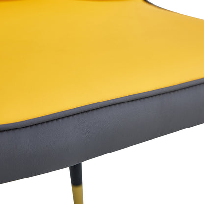 A modern dining chair with orange yellow dark gray dual tone PU leather backrest and black metal legs, suitable for kitchens, bedrooms, and offices. Set of 4 pieces (orange yellow, dark gray+PU)C-007 image 10