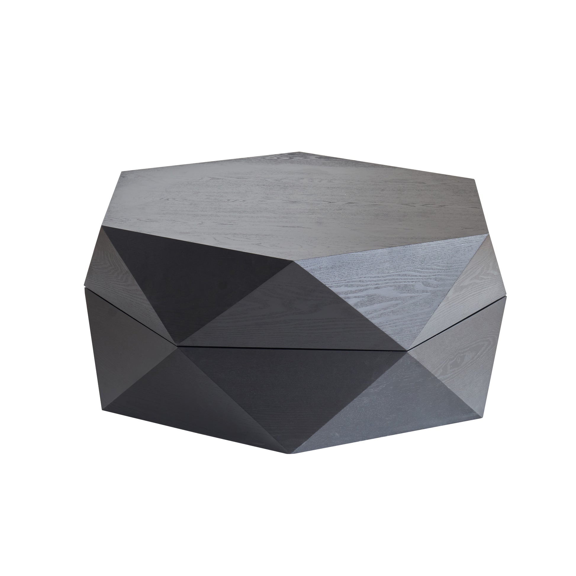 36.61'' Retro Style Polygon Flip Top Coffee Table, with Flip Top for Convenient Access, Hidden Storage, Solid Wood Veneered Drum Coffee Table with Storage for Living Room, Bedroom and Office, Black image 7