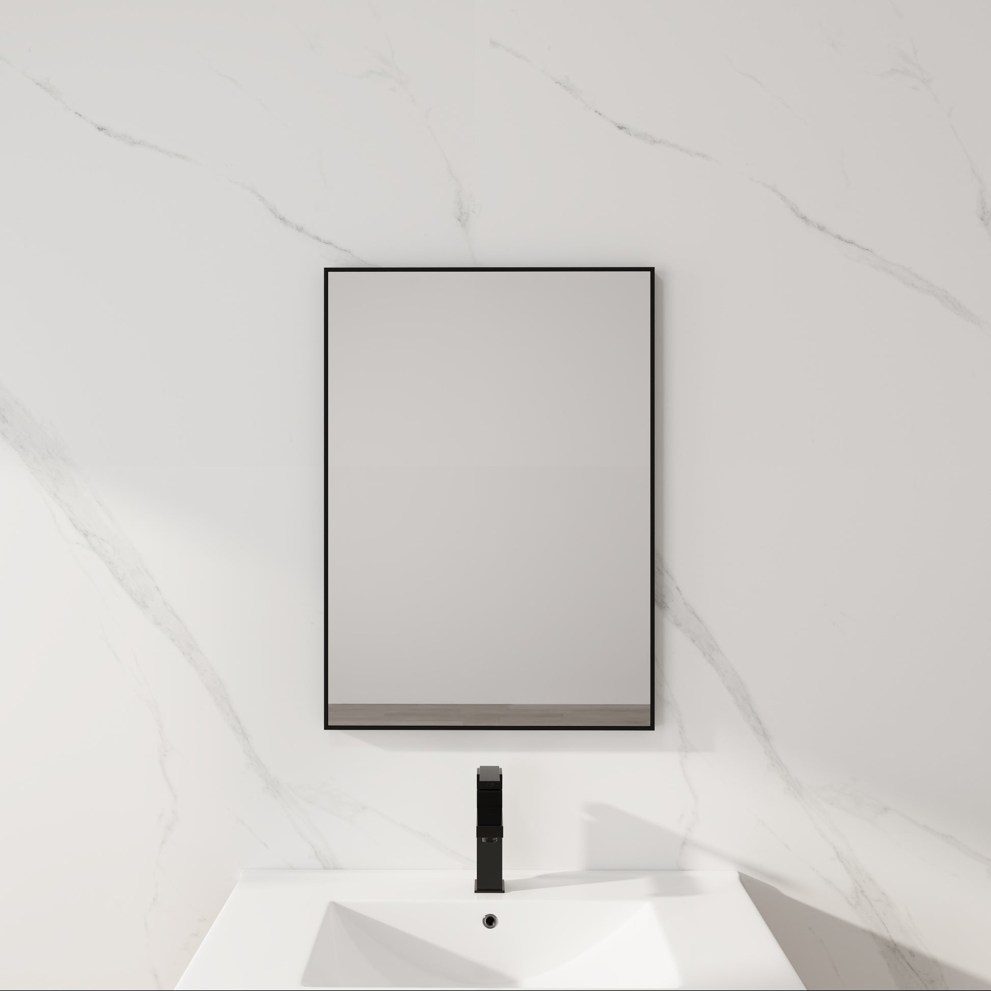 20'' Black Aluminum Frame Bathroom Mirror,Rectangular Wall Mounted Mirror image 1