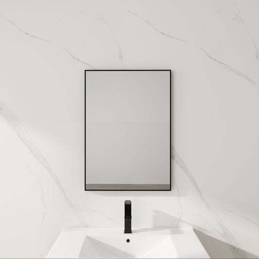20 inch black aluminum frame bathroom mirror rectangular wall mounted - front view