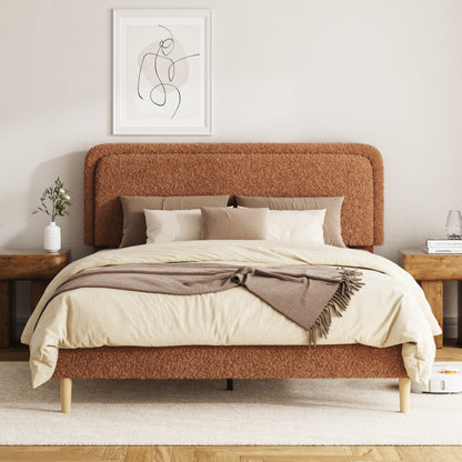 Queen Bed frame, Plush Upholstered Platform Bed with Height-Adjustable Headboard, Sturdy Frame and Alats, Quiet Design, No-Spring Mattress Compatible, Easy to Assemble, Brown image 1