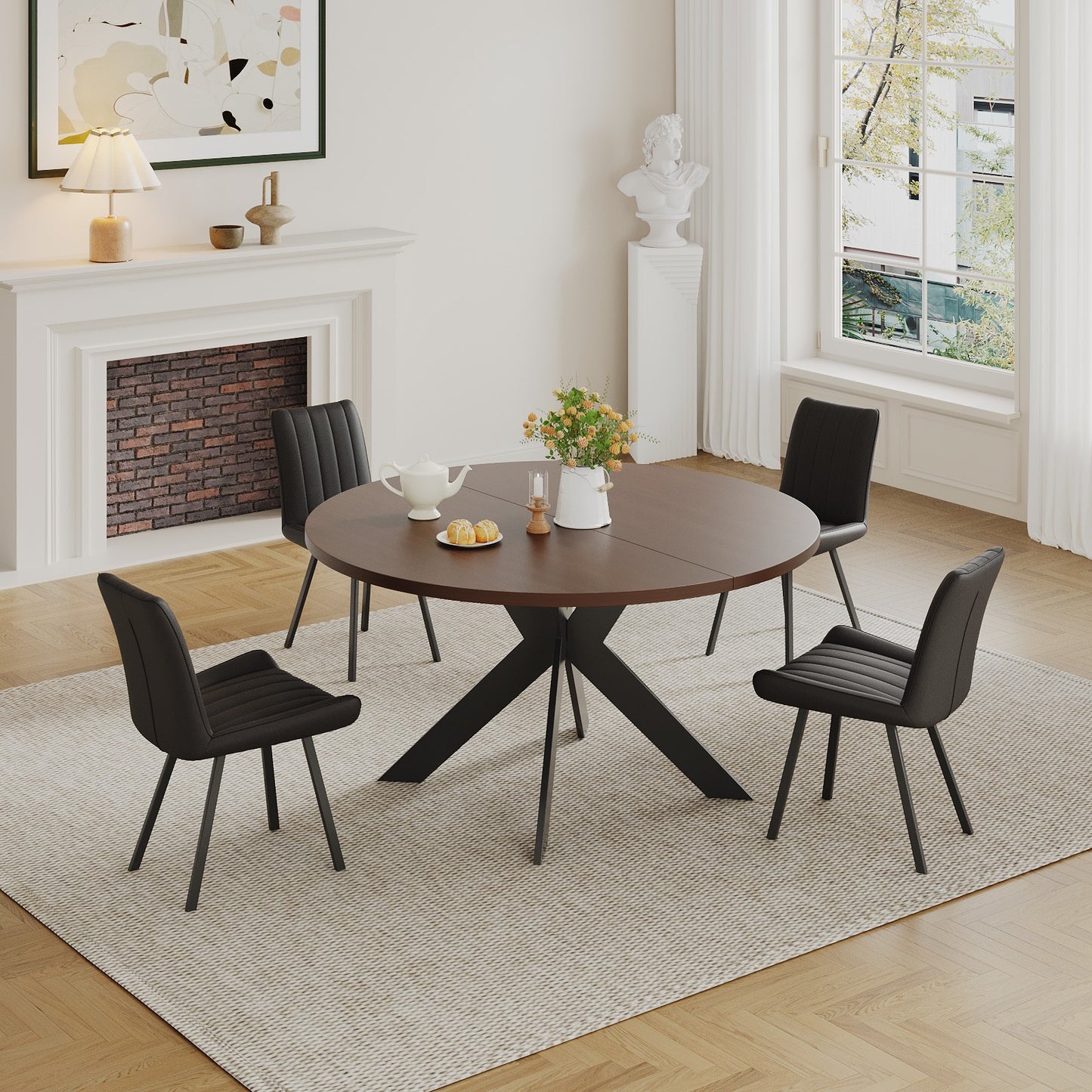 Round dining table, black walnut, brown,115cm image 4