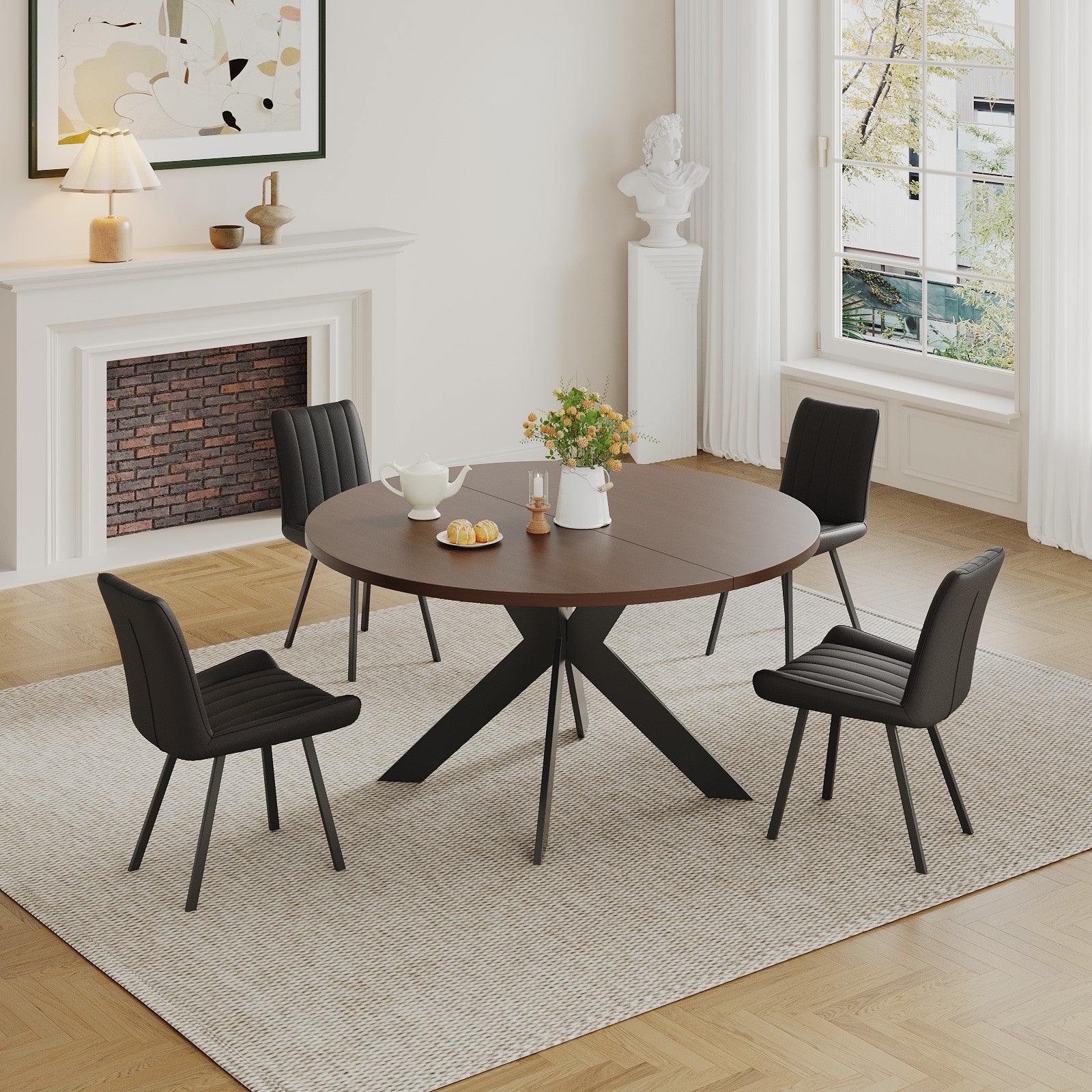 Round dining table, black walnut, brown,115cm image 4