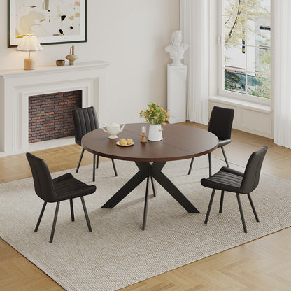 Round dining table, black walnut, brown,115cm image 4