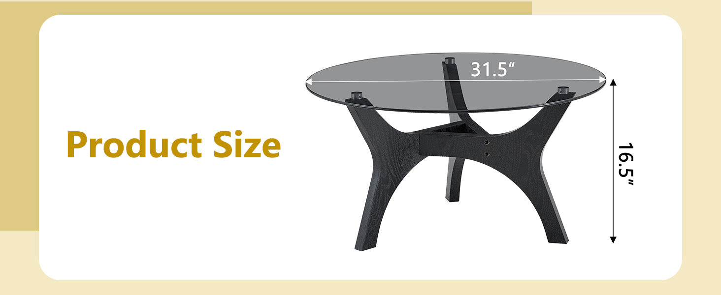 31.5" Glass Coffee Table, Mid-Century Modern Style, Ideal as a Centerpiece for Living Rooms, Bedrooms, Reception Areas, and Offices (Black Wood Grain) image 12