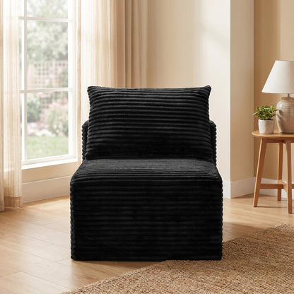 Black Corduroy Modular Compression Sofa, Legless Floor-Hugging Armless Accent Chair for Living Room Bedroom image 3