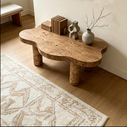 40'' Burl Cloud Coffee Table with 4 Round Legs, Low Profile Modern Coffee Table, Unique Irregular Center Table for Living Room, Apartment, Natural Color image 3