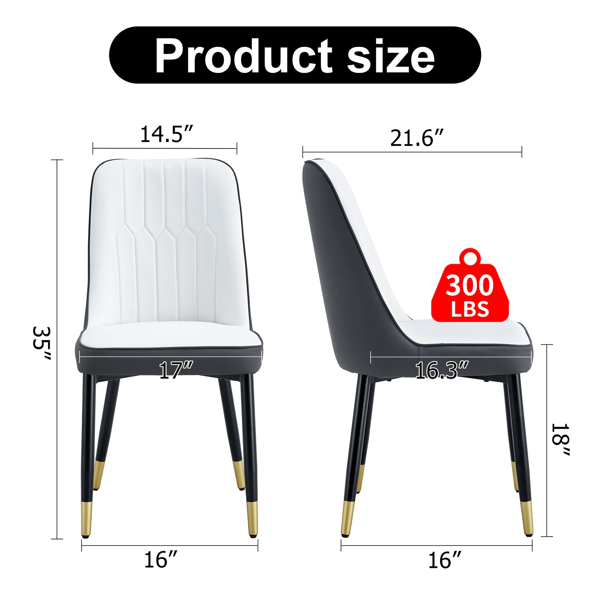 A modern dining chair with a white dark gray dual tone PU leather backrest and black metal legs, suitable for kitchens, bedrooms, and offices. A set of 4 pieces (white+dark gray+PU)C-007 image 4