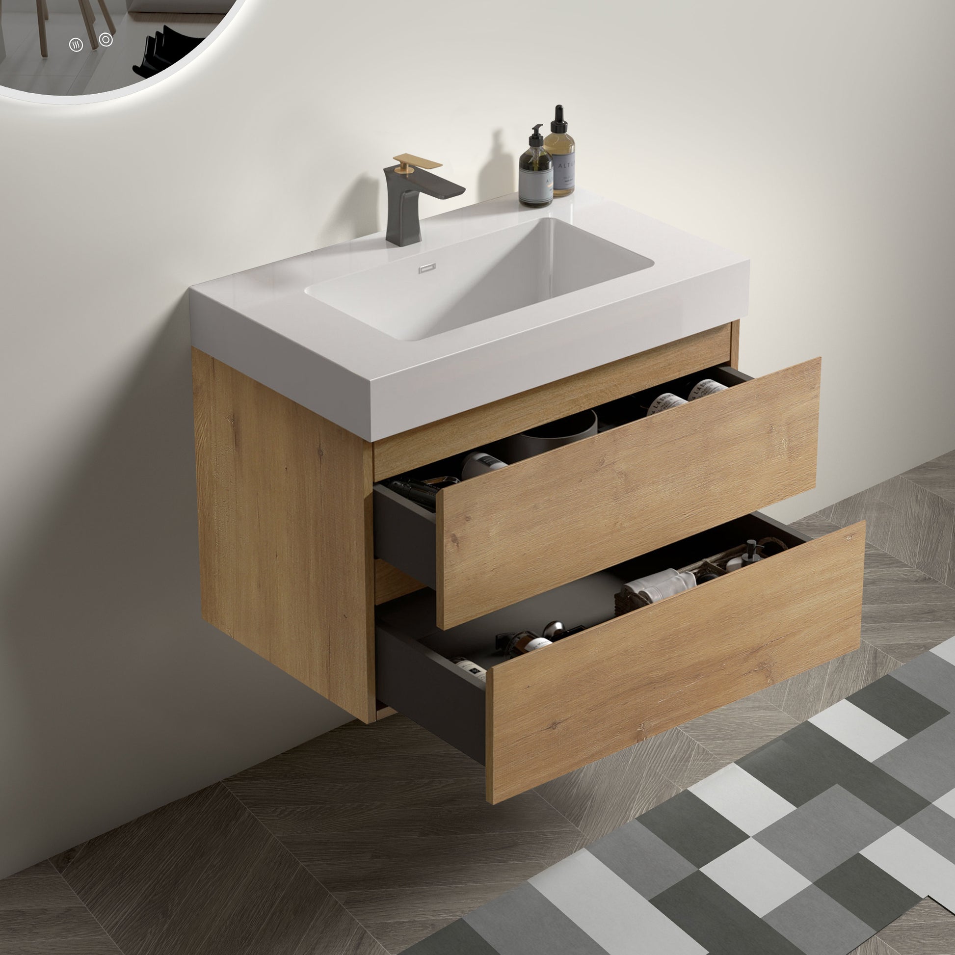 U041-Alice30-106 Alice 30" Natural Oak Bathroom Vanity with Sink, Large Storage Wall Mounted Floating Bathroom Vanity for Modern Bathroom, Pre-assembled image 3