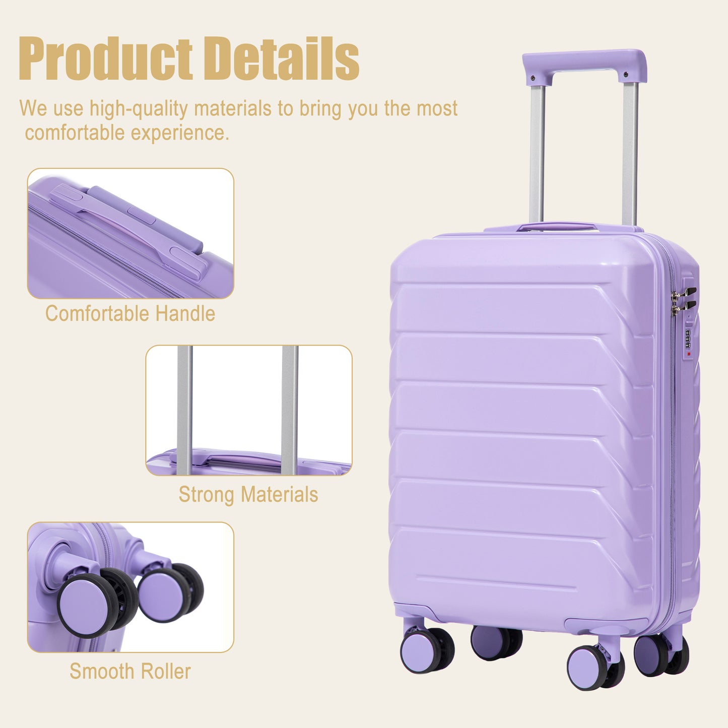 20 Inch ABS Hard Shell Travel Checked Luggage - Scratch Resistant Surface Four Multi-Directional Wheels, With Combination Lock.(Blue+Purple) image 8