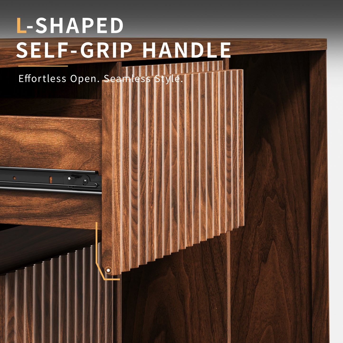 53.2"Fluted Buffet Wine Cabinet with Mini Fridge Nook(Fridge Not Included), Charging Station&Adjustable Shelves, Sideboard Storage Cabinet for Kitchen Living Room,Walnut image 6