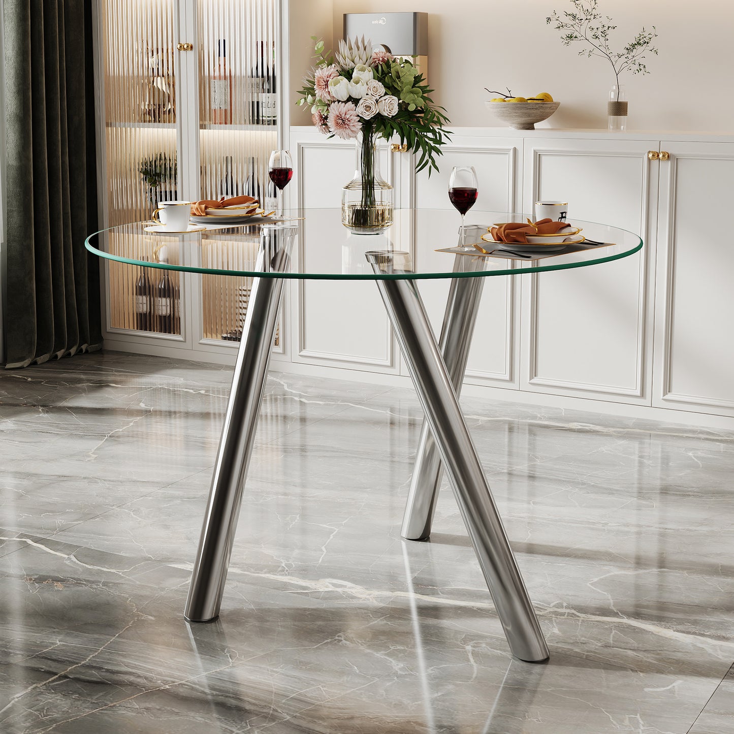 35-Inch Tempered Glass Dining Table with Sturdy Metal Legs image 2