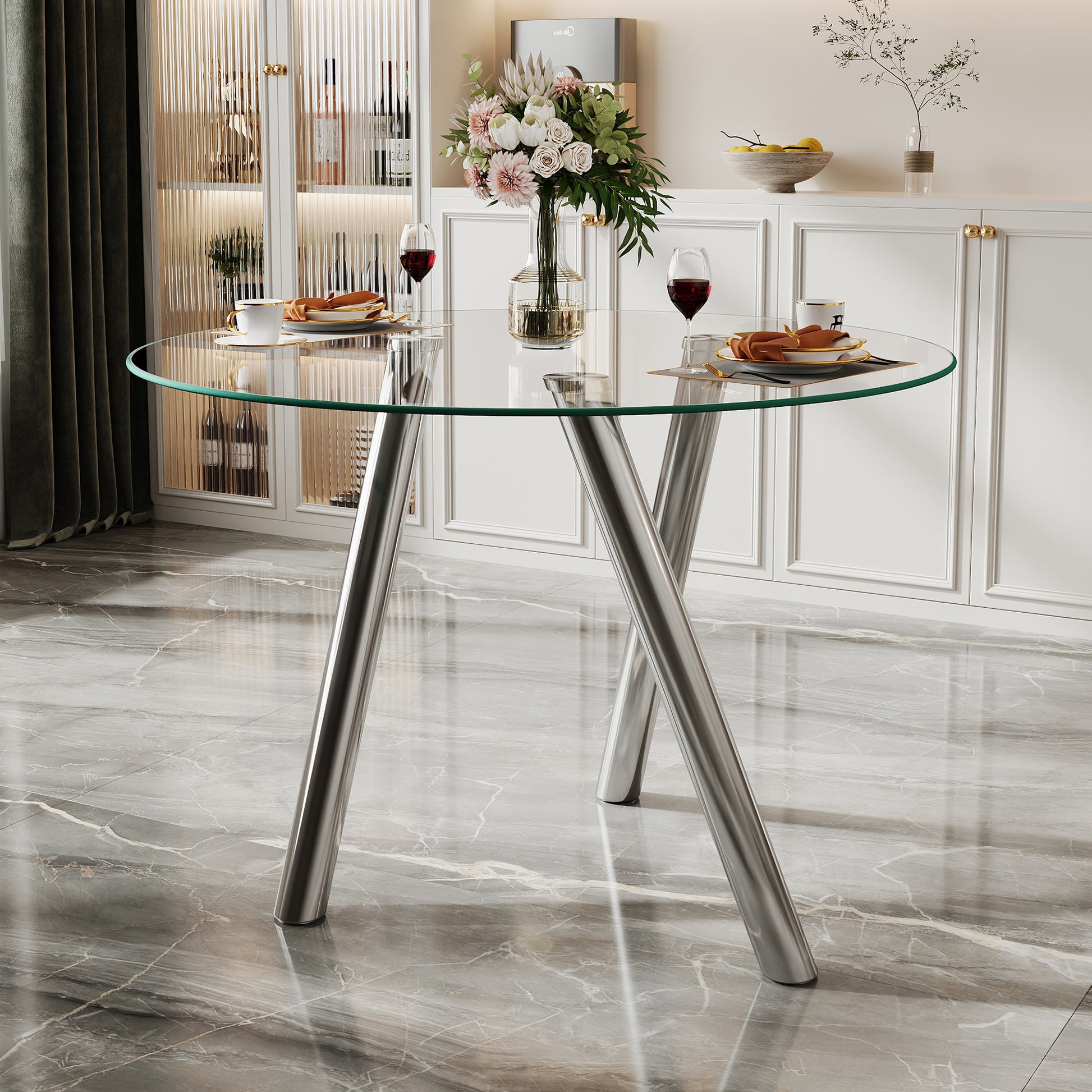 35-Inch Tempered Glass Dining Table with Sturdy Metal Legs image 2