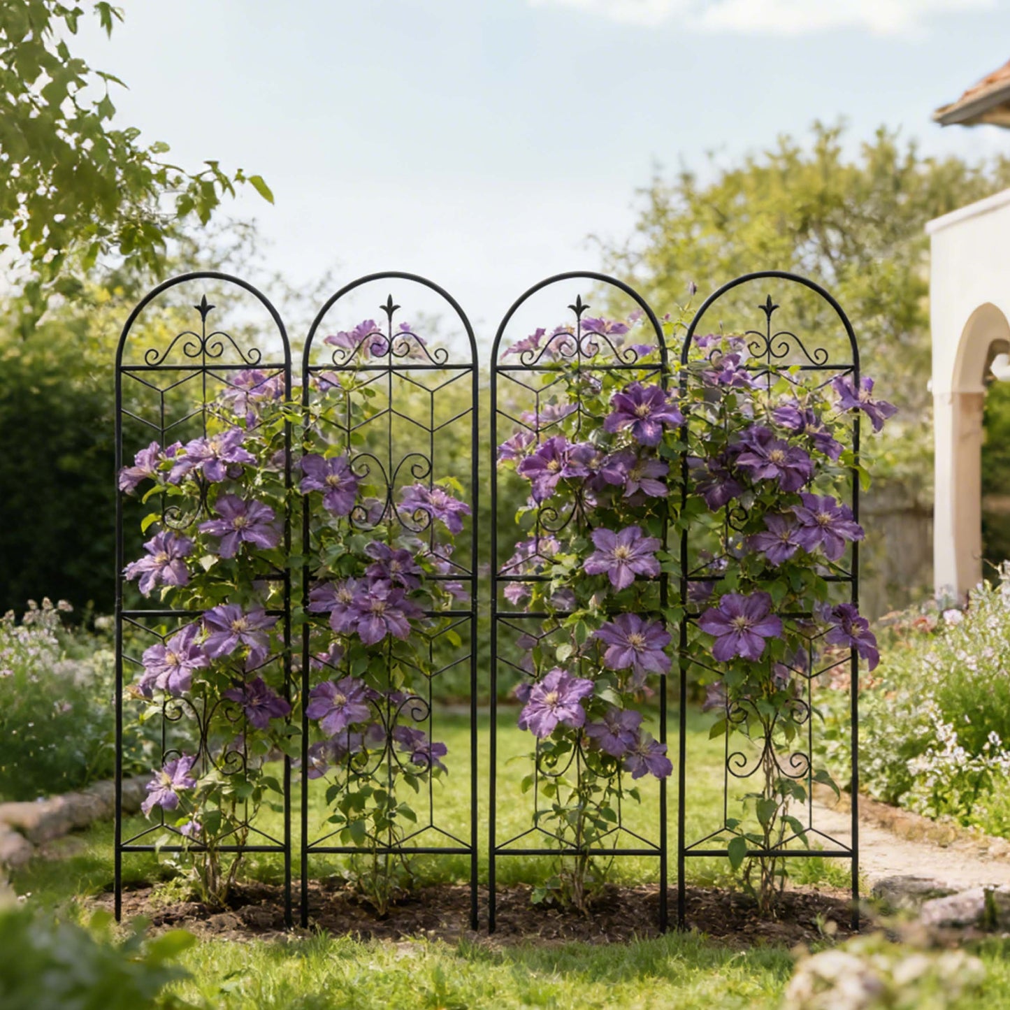 4 Pack Metal Garden Trellis 71" x 19.7" Rustproof Trellis for Climbing Plants Outdoor Flower Support Black image 8
