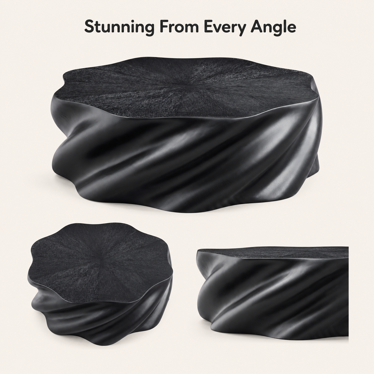 35" Fully Assembled Petal Coffee Table – Sculptural Matte Black Fiberglass, Modern Organic Design, No Assembly, Multi-Scene Center Table image 5