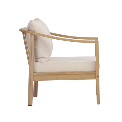 Acacia wood patio furniture club chair,26.38" deep seat design with soft cushion, slatted wood backrest,suitable for porches,gardens,backyards,and balconies (Light Teak+Cream Cushion) image 5