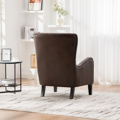 28"W PU High Back Accent Chair, Upholstered Armchair for Living Room, Retro Wingback Arm Chair,Single Sofa Bedroom Reading Seat with Solid Wood Legs, Brown image 6