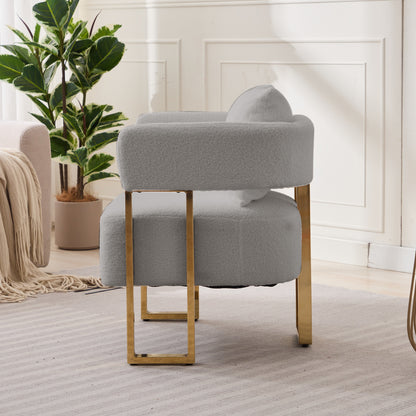 TS Modern decorative chair, living room side chair with gold metal legs, no wheels, suitable for dressing area, reception room, office,Teddy fleece upholstered metal foot sofas 2PCS Grey image 3