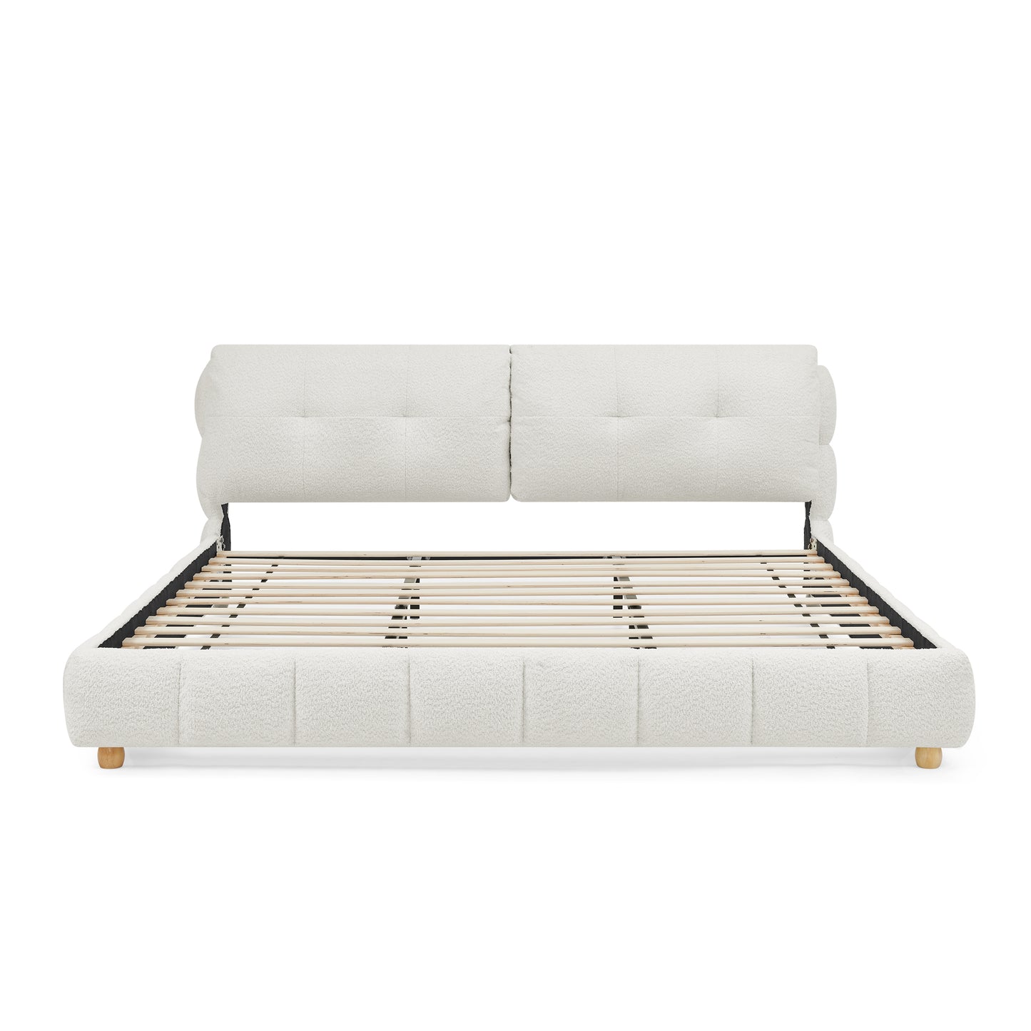 King Cream Style Bouclé Fabric Platform Bed, Soft Cloud-Like Upholstered Frame with Solid Wood Legs, No Box Spring Needed image 5