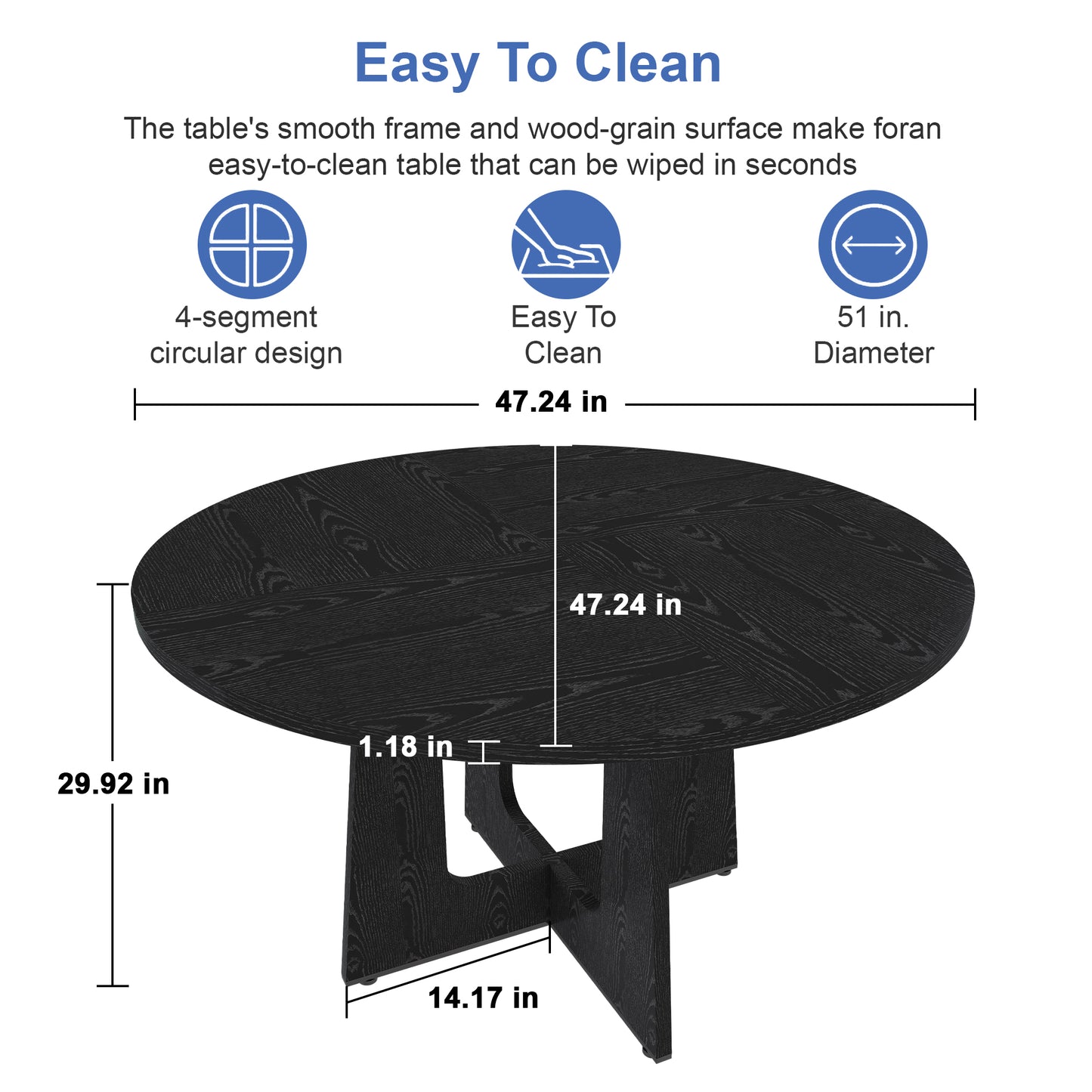 Spiced Round Dining Table for 4 - 47 Inch Farmhouse Kitchen Table, MDF Circle Table with Wood Grain Finish, 300lb Weight Capacity, Easy Assembly for Dining Room, Kitchen, Living Room -Black image 6
