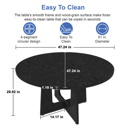 Spiced Round Dining Table for 4 - 47 Inch Farmhouse Kitchen Table, MDF Circle Table with Wood Grain Finish, 300lb Weight Capacity, Easy Assembly for Dining Room, Kitchen, Living Room -Black image 6